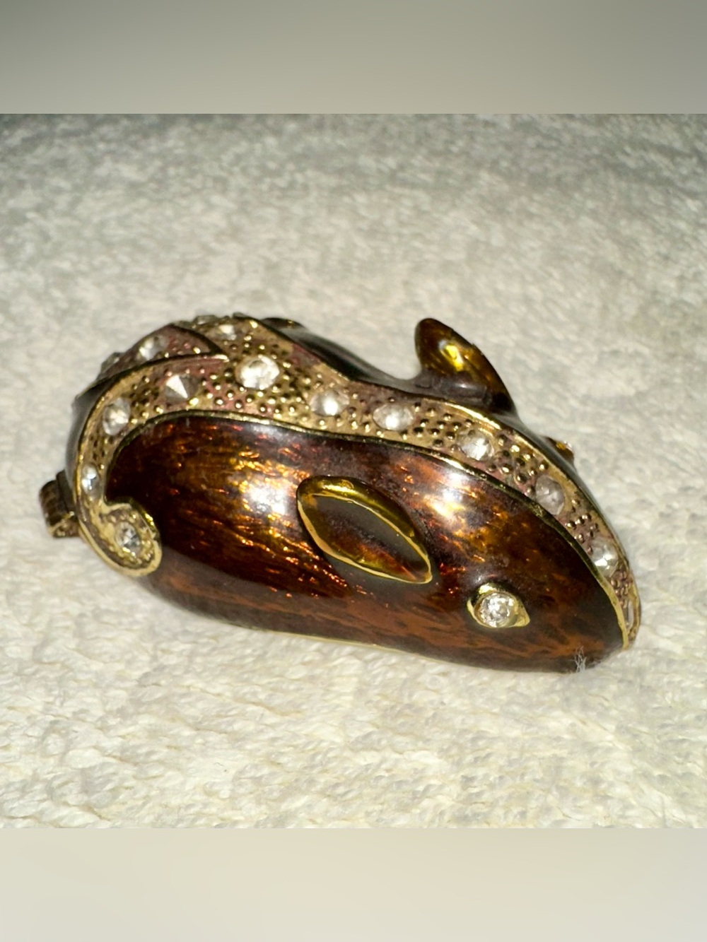 Vintage Enameled Mouse Trinket Box Lid Only Replacement Parts Missing Base As Is